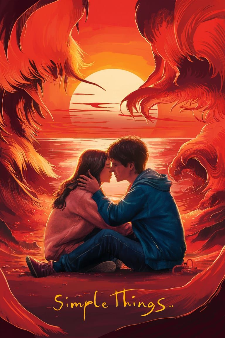 Movie Poster: Lovers at Sunset in Sumi-e Style