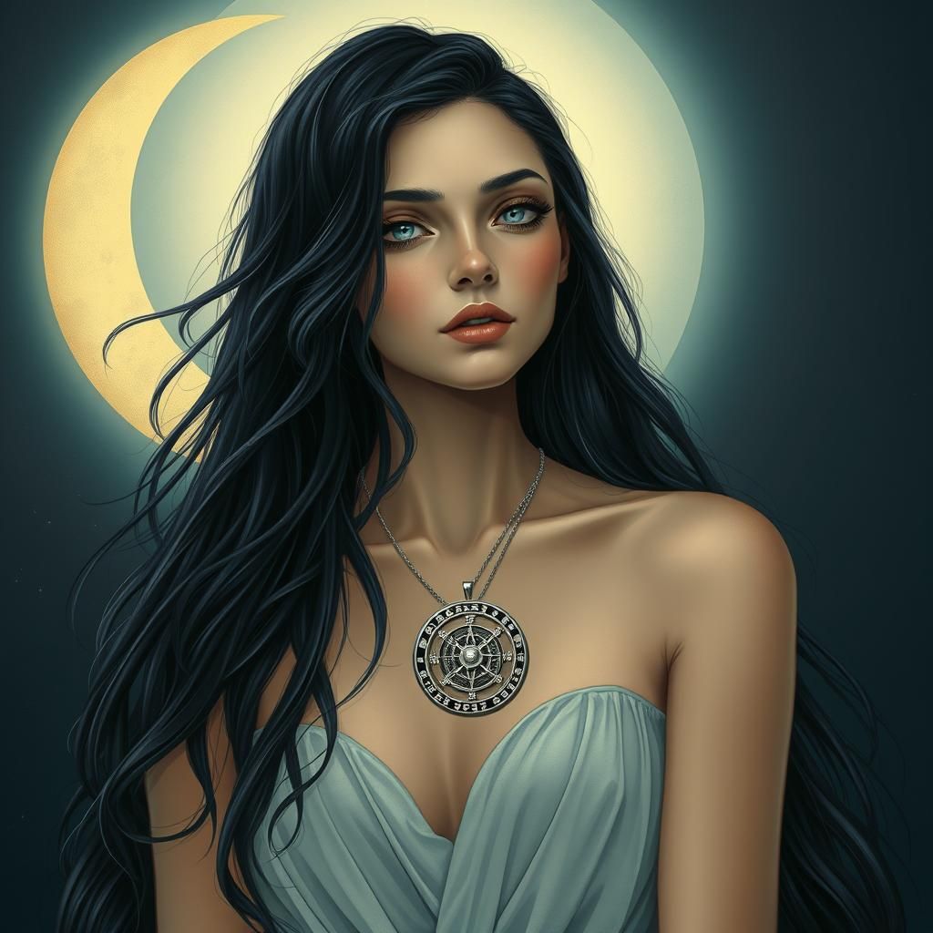 Mystical Cancer Woman in Moonlit Illustration