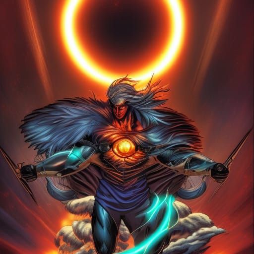 Dynamic Lightning God in Comic Book Style