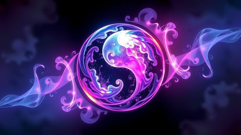Illuminated Yin Yang Hologram in Vibrant, Ethereal Colors