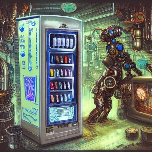 Steampunk Vending Machine Concept Art in Cyberpunk Style