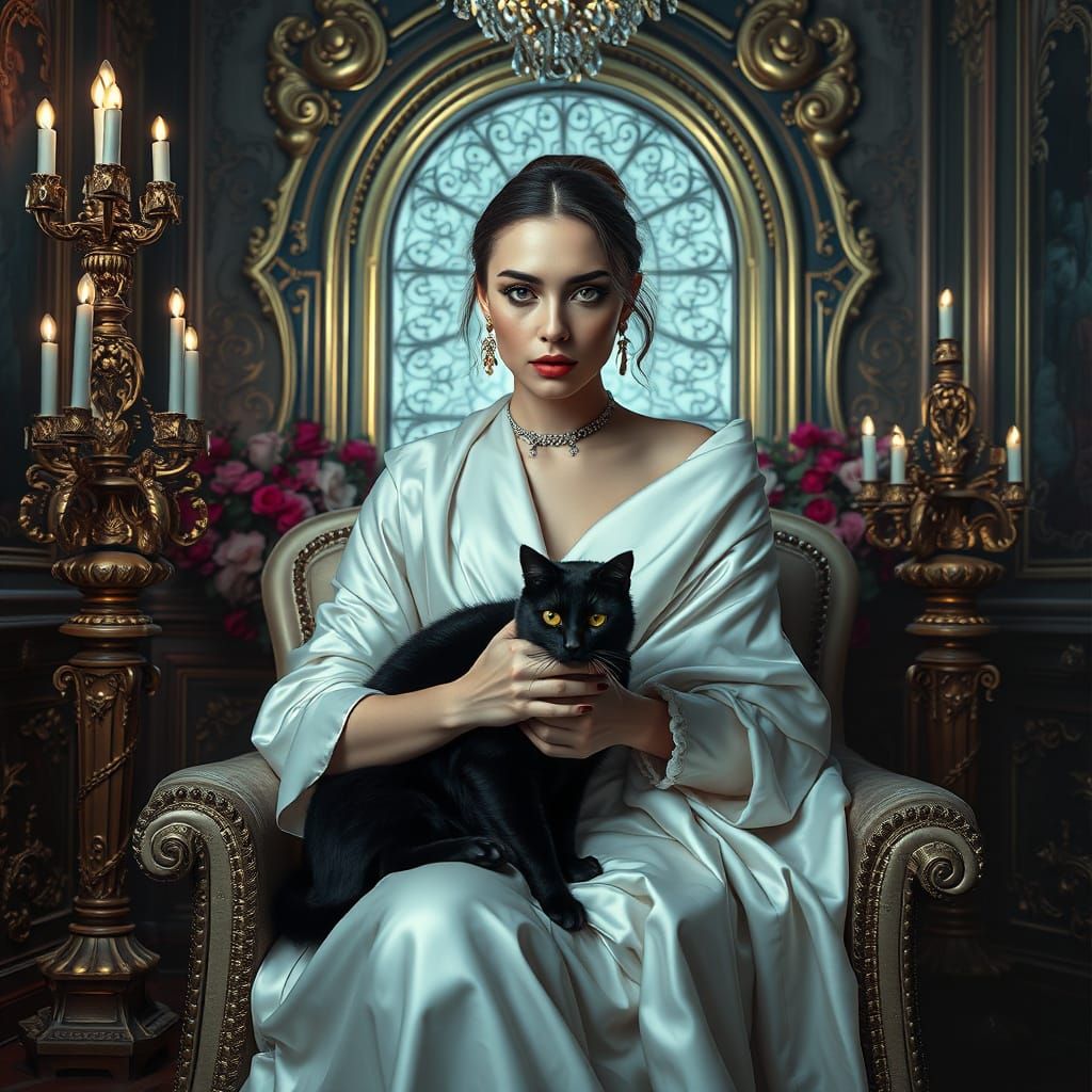 A surreal, high-fashion portrait featuring a stunning juxtap...