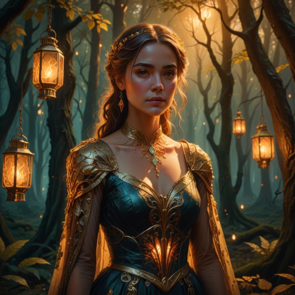 Beautiful Woman in Mystical Forest: Fantasy Concept Art