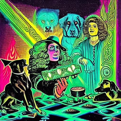 Cereberus the three-headed dog; Woman witnessing cereberus; ...