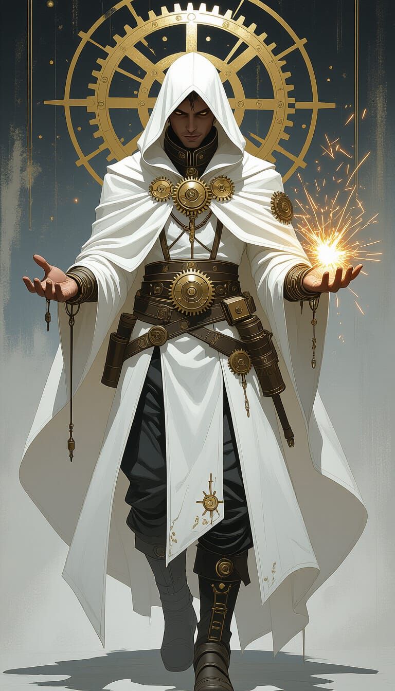 Steampunk Sorcerer with Sparks in Digital Art