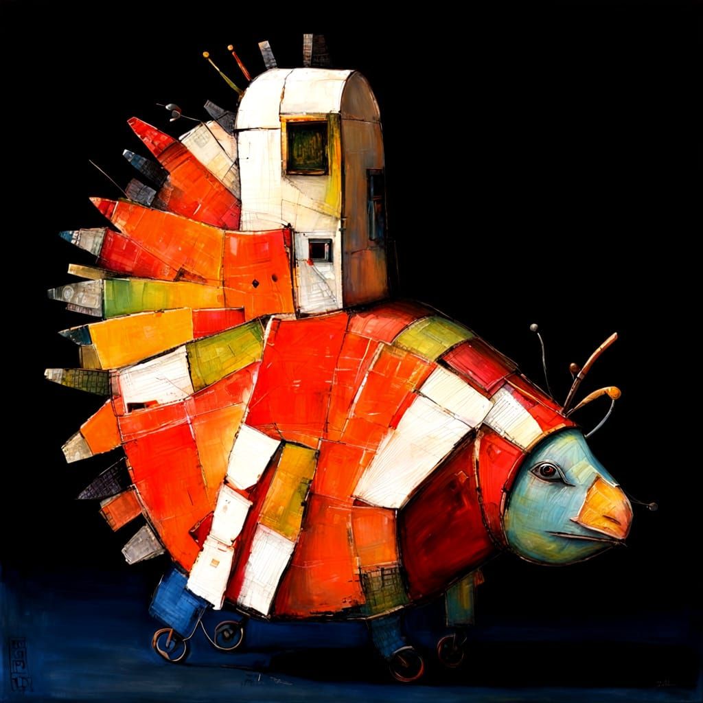 Textured Encaustic Painting in Naive Primitive Style