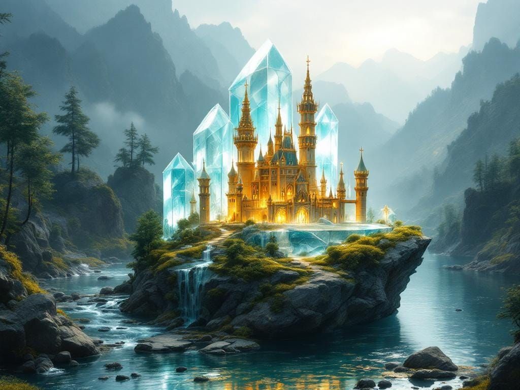 Golden Castle in Crystal, Magical Realism Style