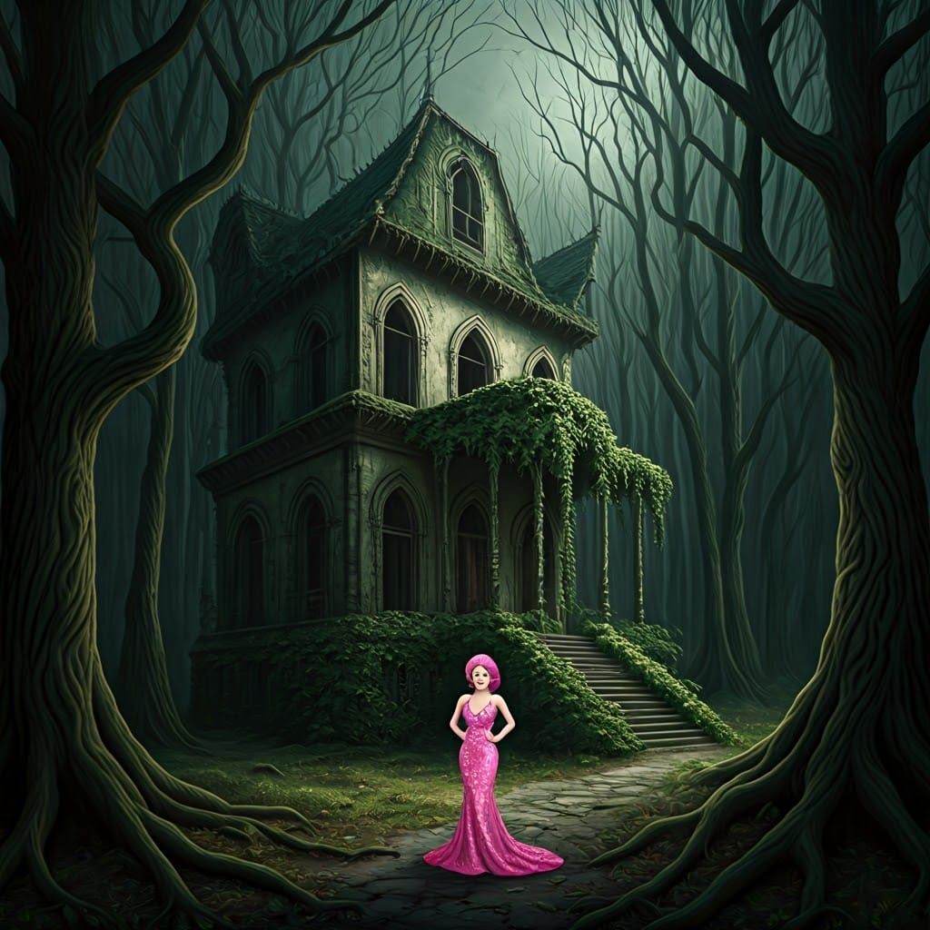 Baba Yaga's Mansion in Dark Mystical Forest