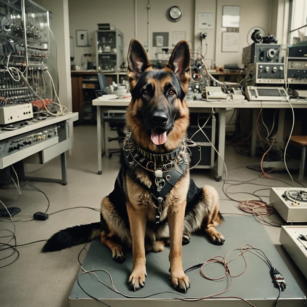1970s Photo: German Shepherd's Tech Collar in Lab