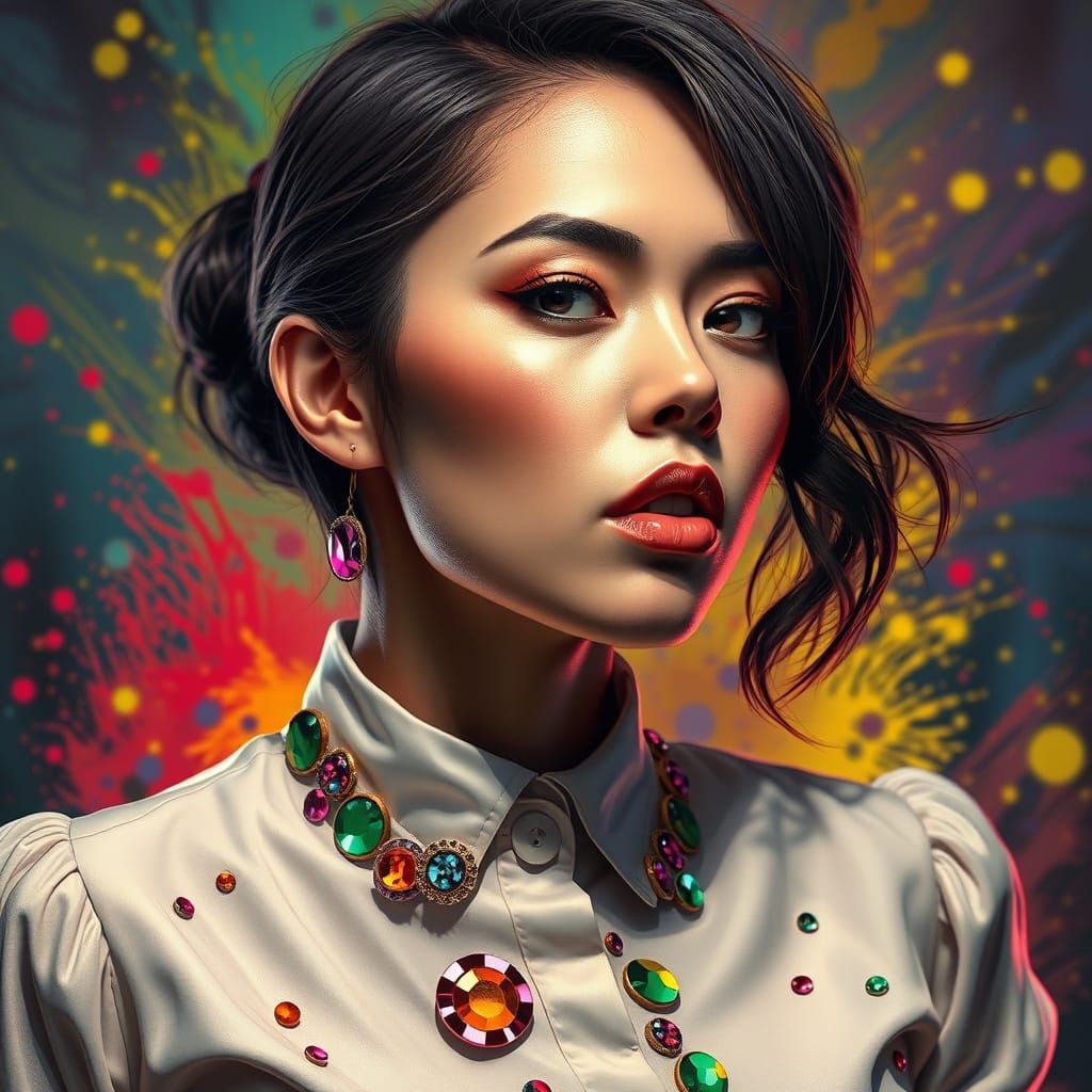 Hyperrealistic Fashion Concept Art of a Blouse with Sequin D...