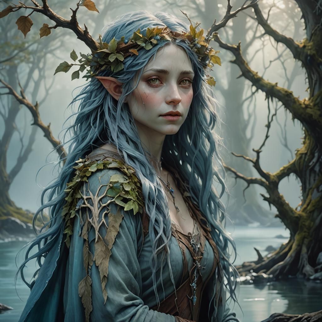 Dryad Near Ancient Tree: Fantasy Concept Art