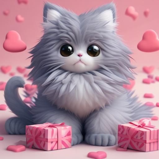 Adorable Fluffy Creature with Valentine Candy Hearts