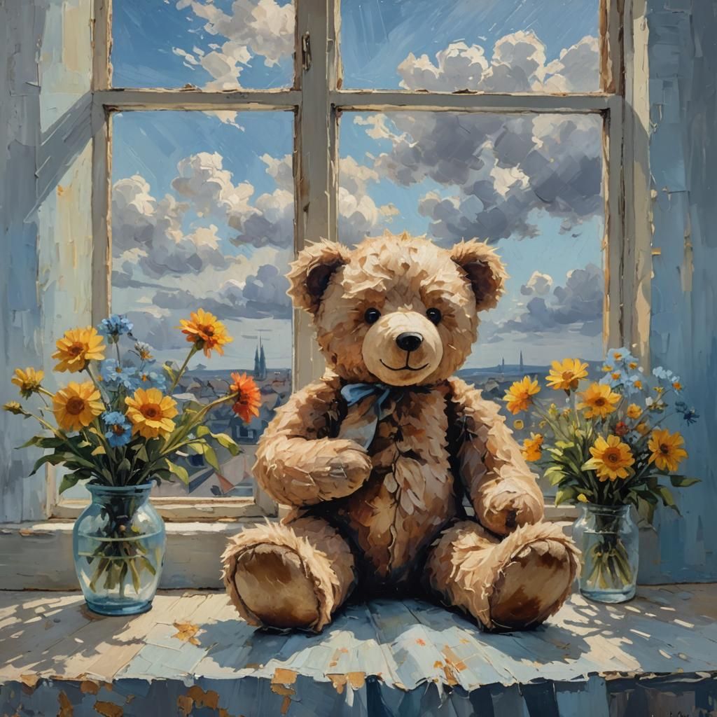 Teddy Bear Portrait in Impasto Impressionist Style