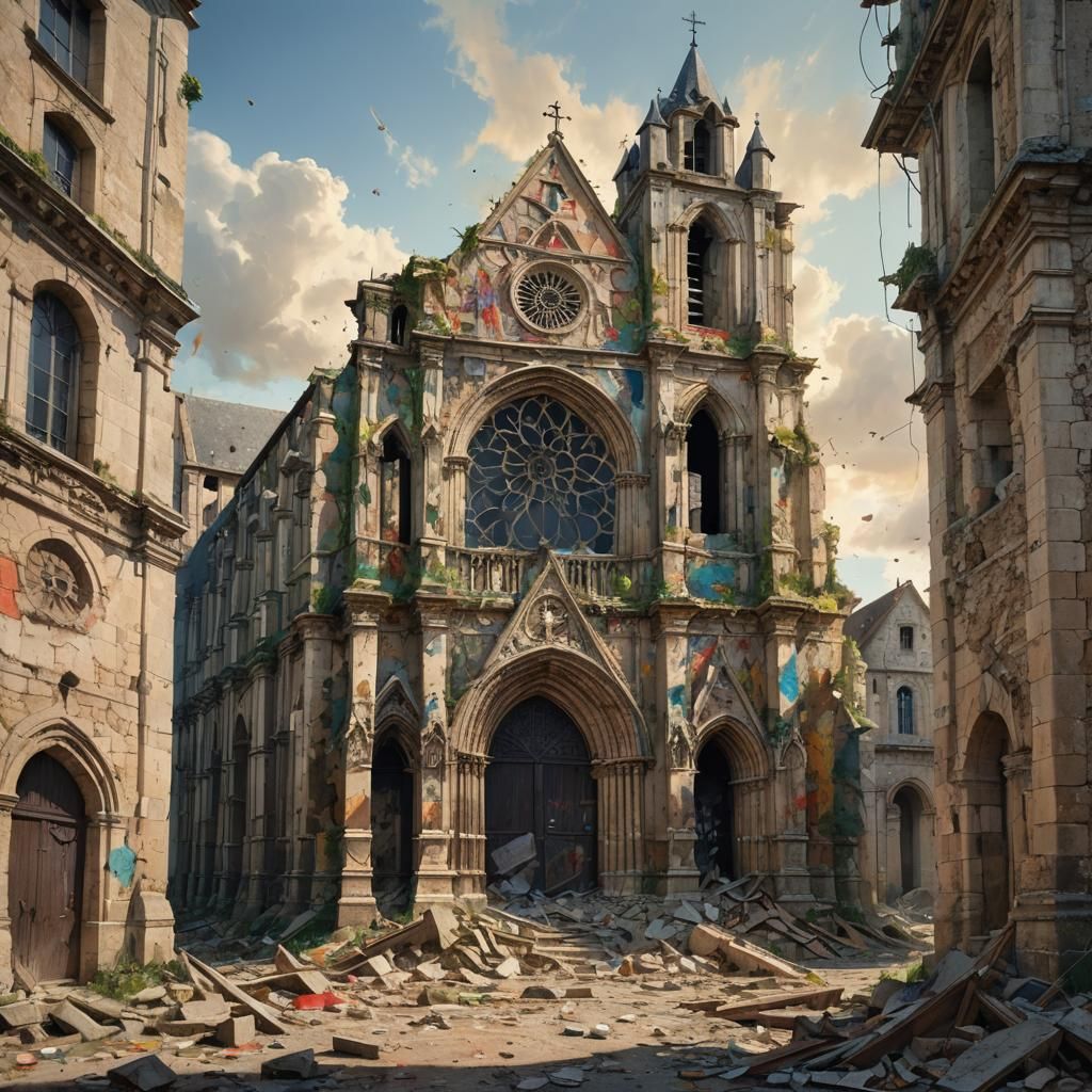 Haunted Ruined Church in France: Hyperrealistic Concept Art