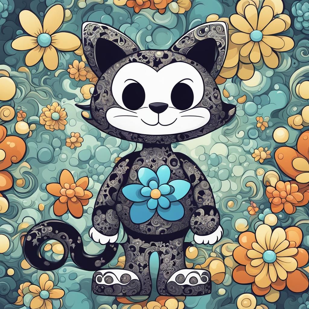 Felix the Cat with Spring Flowers