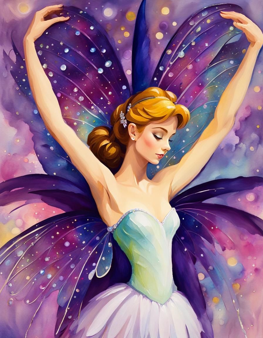 Fairy Ballerina in Gouache Watercolor Style