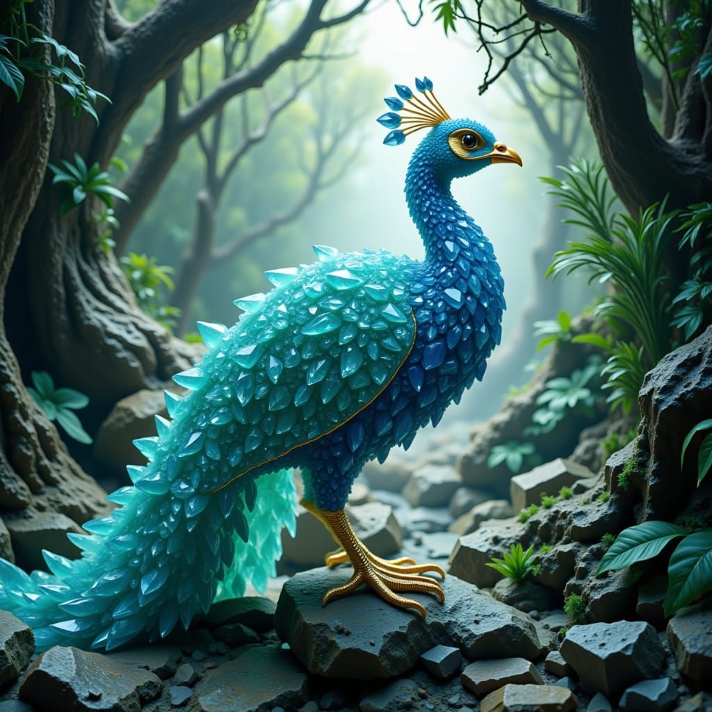 Crystal Peacock in Vibrant, Iridescent Blues and Greens
