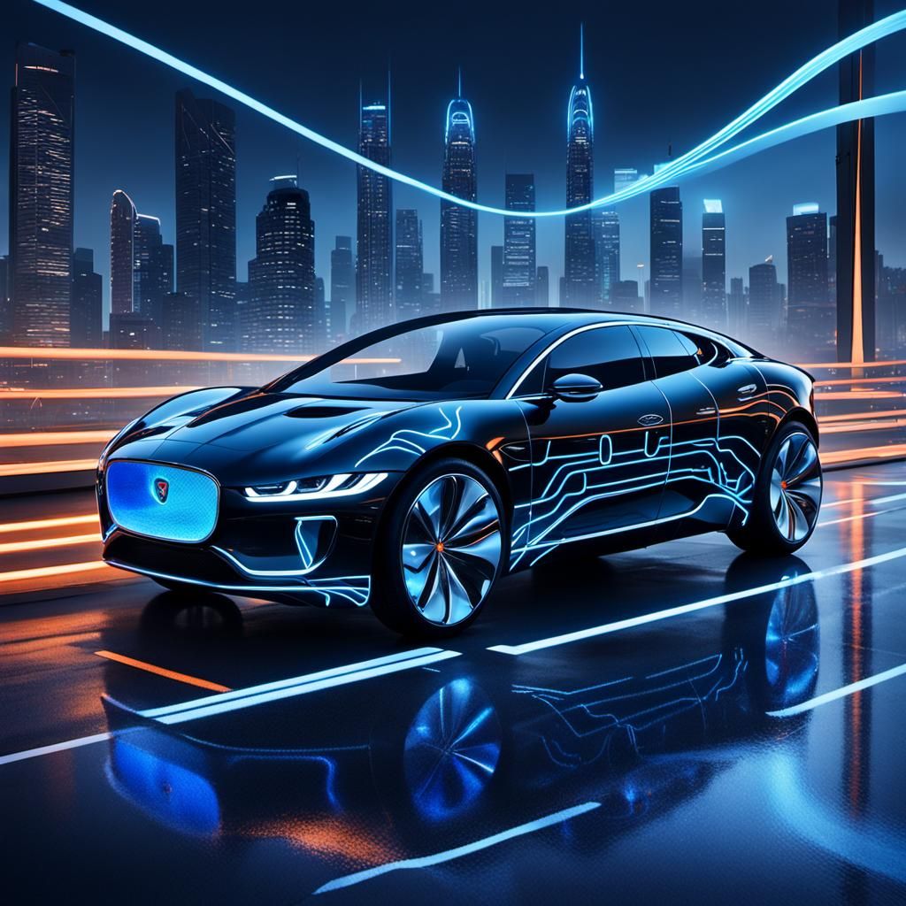 Futuristic Electric Jaguar Logo in Cyberpunk Style