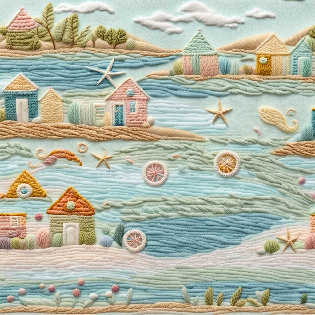 Embroidered Summer Seaside in Pastel Colors
