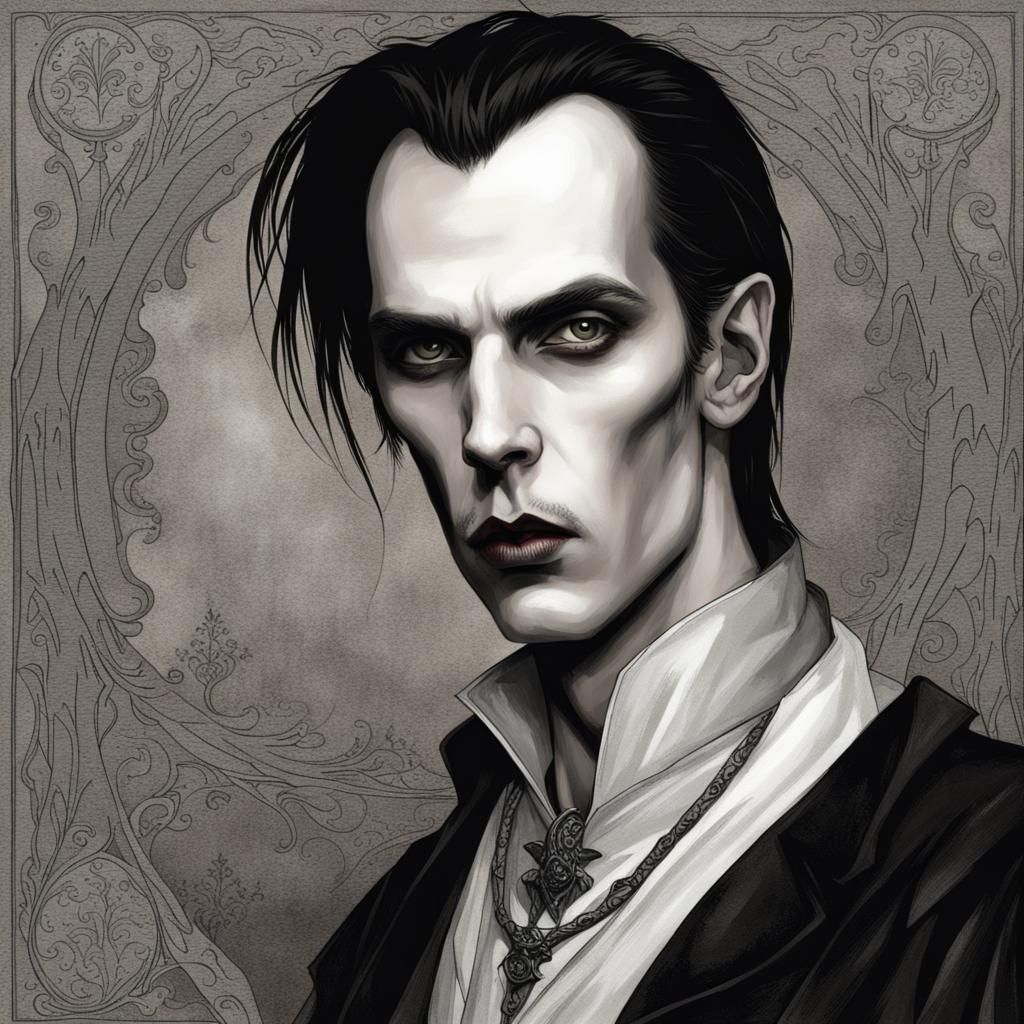 Gothic Vampire Magician in Dark Fantasy World