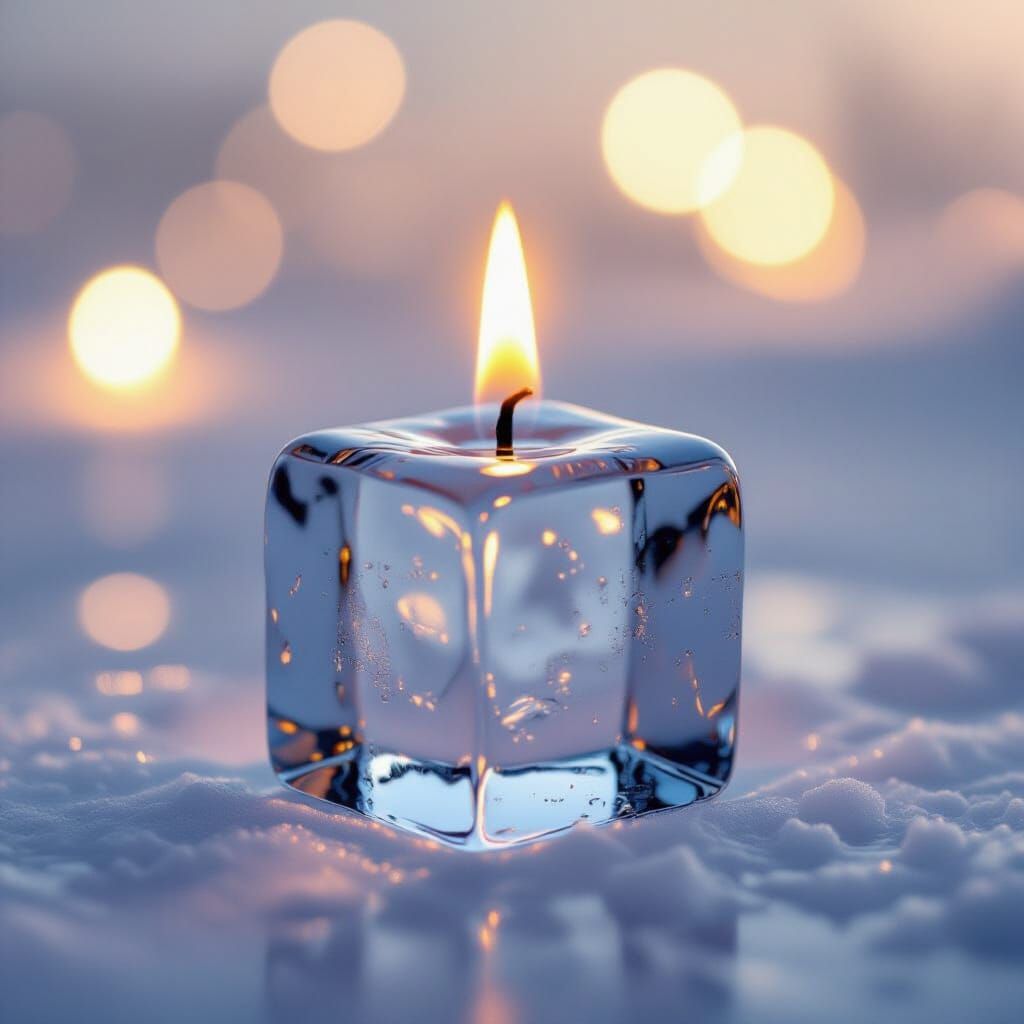 Tiny Flame Burning Inside Ice Cube, Minimalist Style