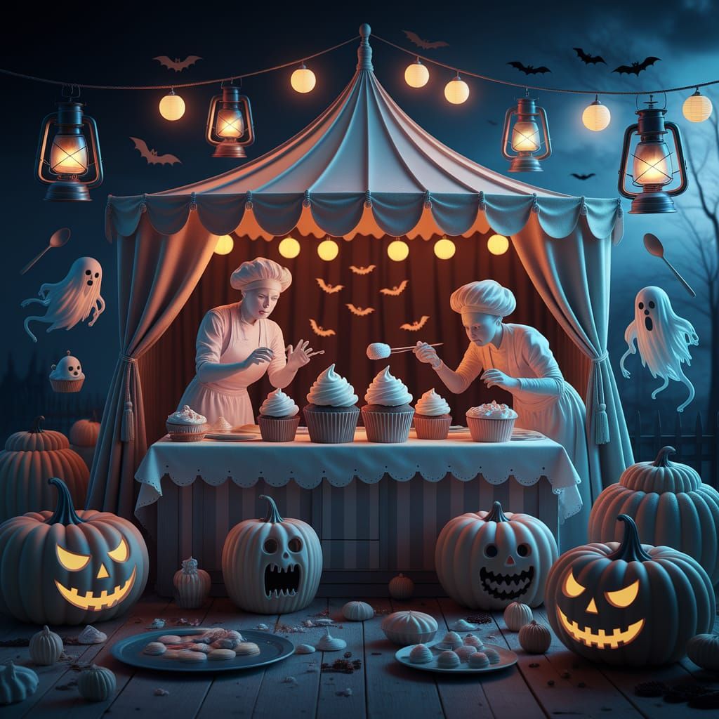 Eerie Haunted Kitchen Tent with Ghostly Bakers Frosting Scre...