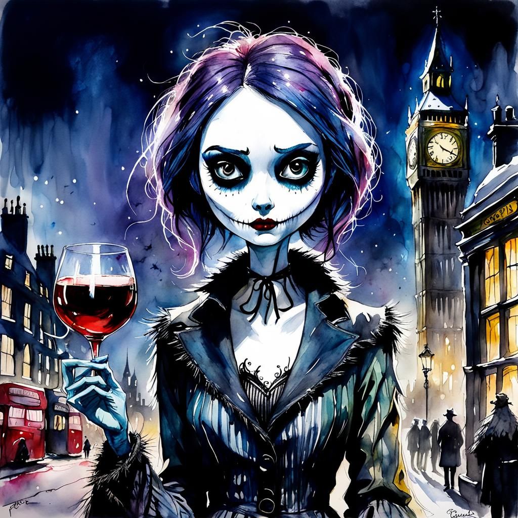 Distressed Girl in London: Dark Whimsical Art