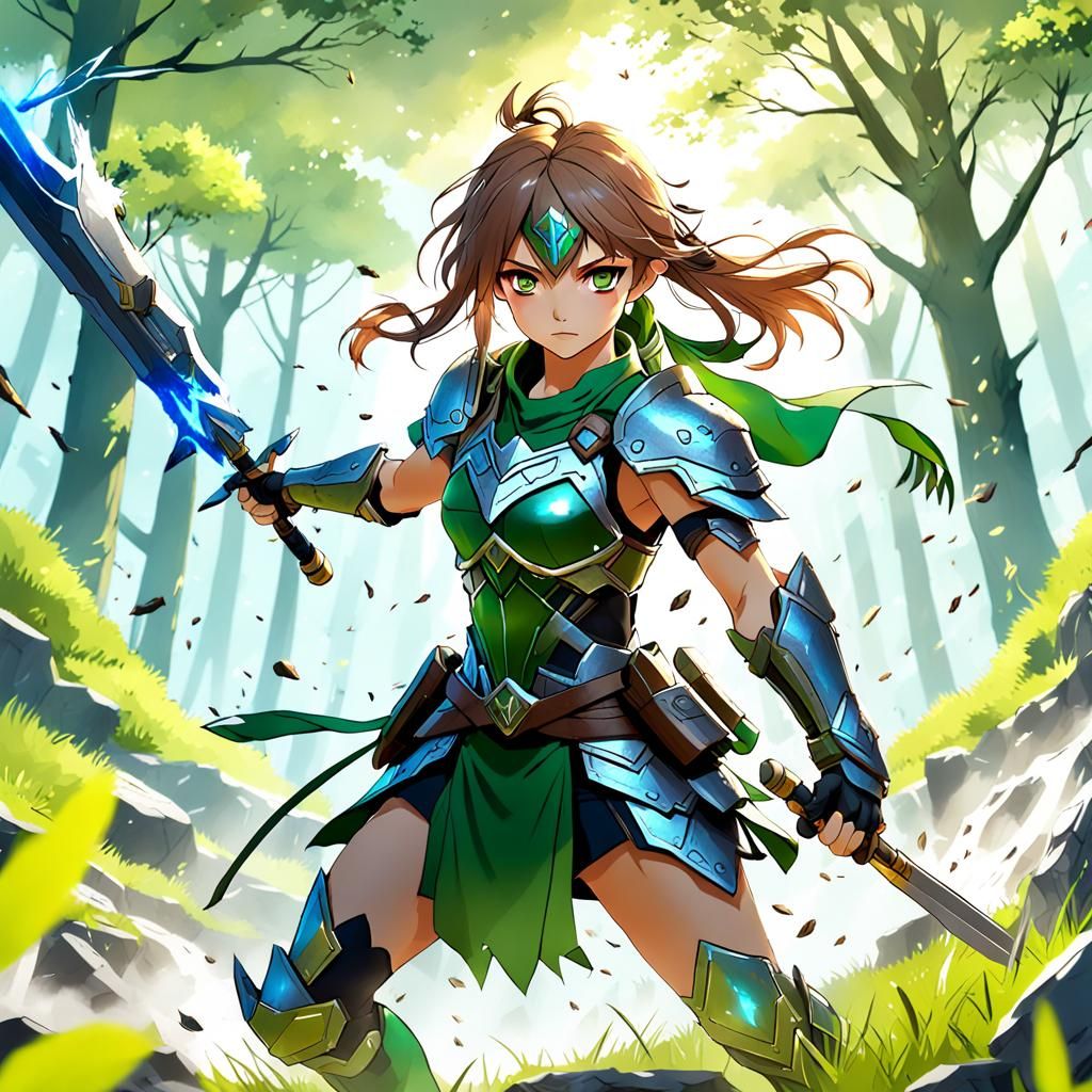 Anime Style Female Warrior with Nature's Power