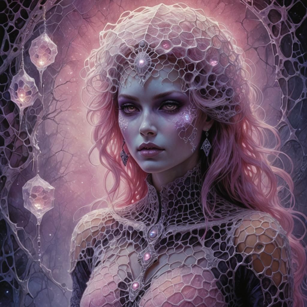 Bioluminescent Ice Queen with Crystal Lattice Face