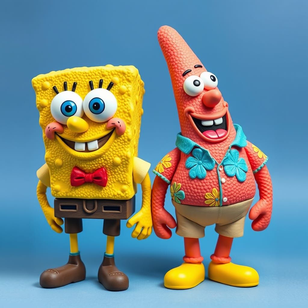 SpongeBob and Patrick Clay Sculpture in Pop Art Style