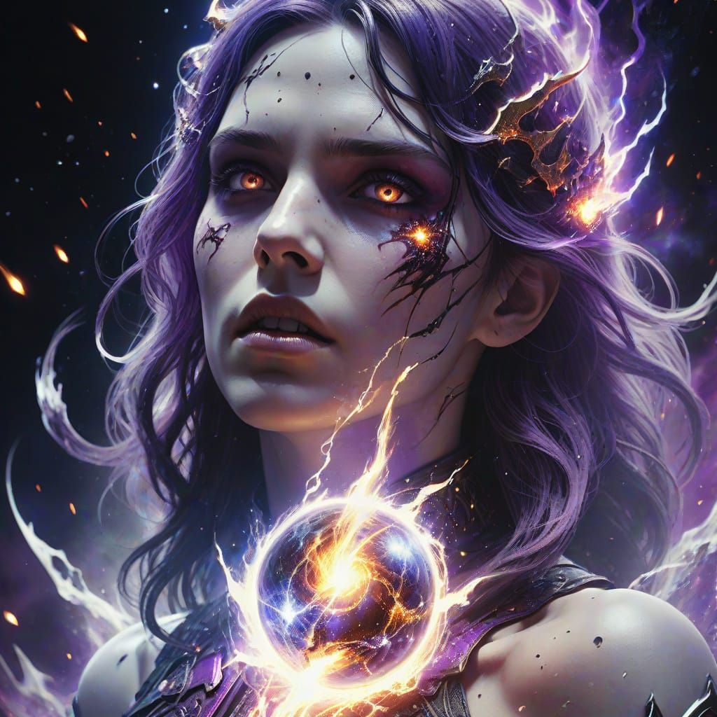 Universe Hero Unleashing Cosmic Energy in Gothic Fantasy Art