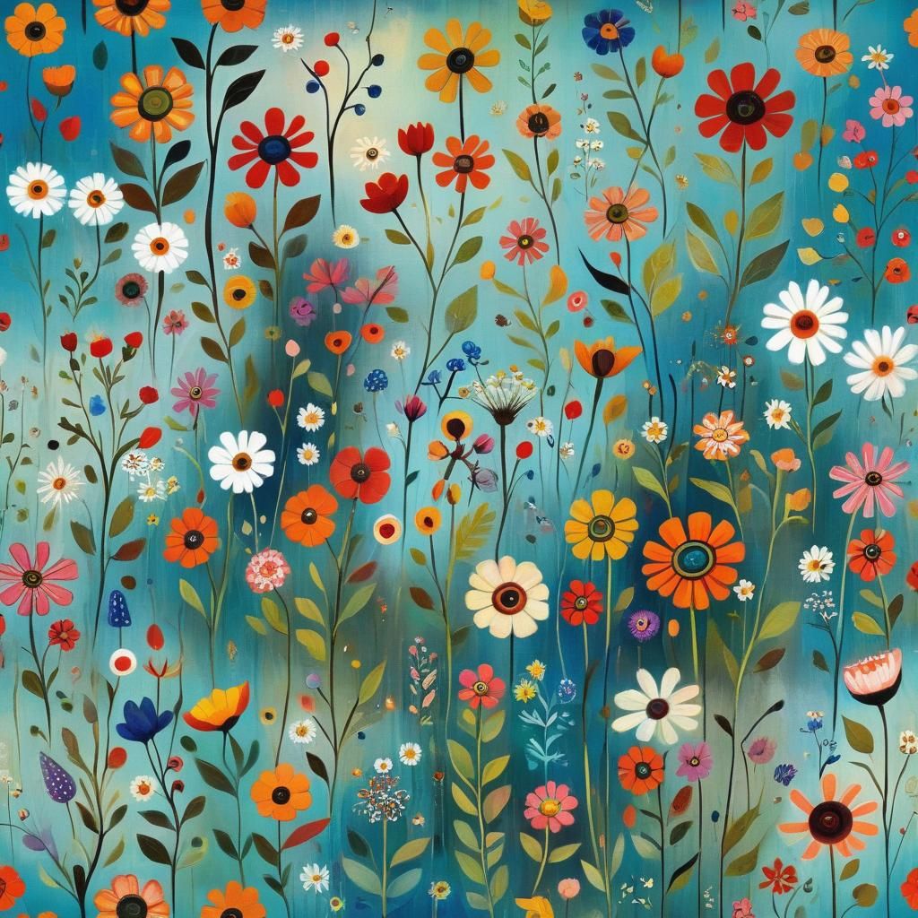 Whimsical Folk Art Wildflower Meadow