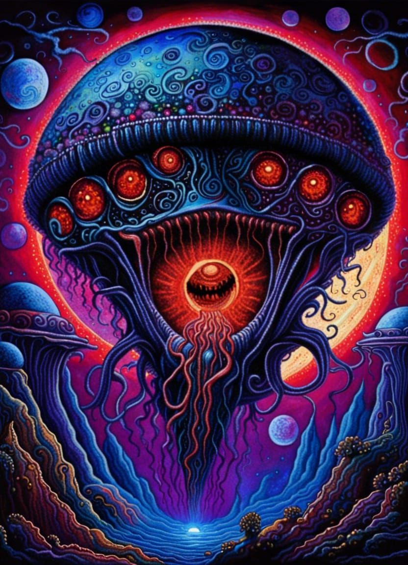 Nightmarish Alien Spaceship Devouring Planet in Horror Art