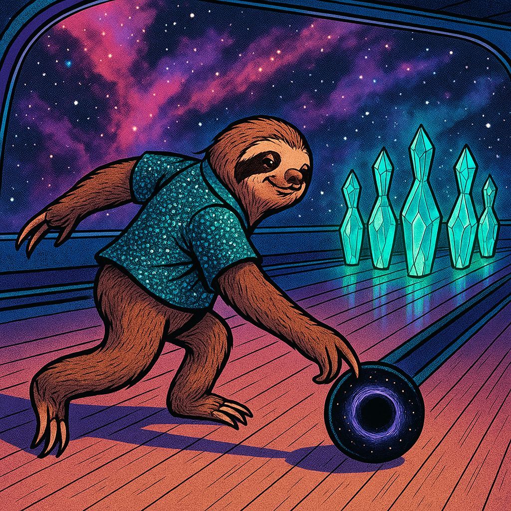 Cosmic Bowling Alley with Crystal Pins & Black Hole Balls