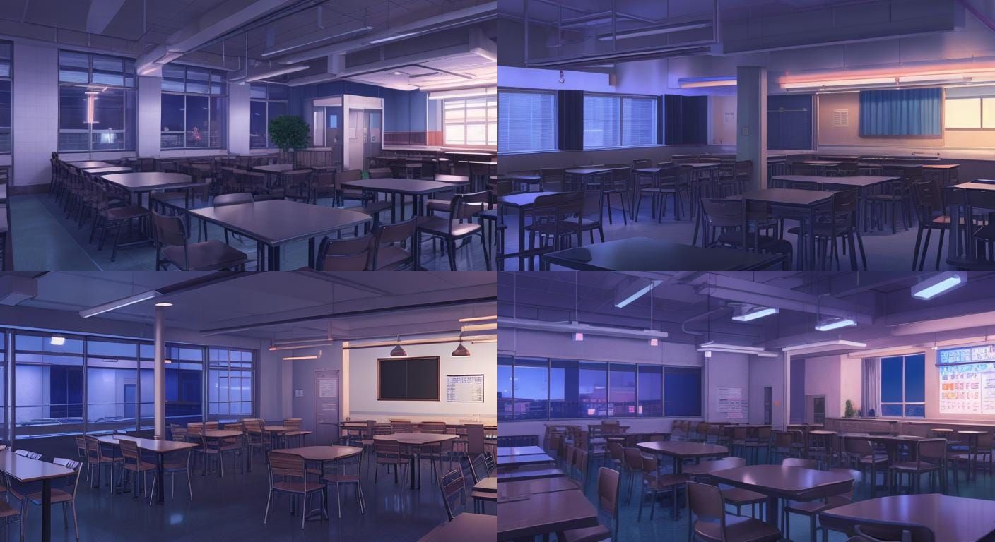 Anime Visual Novel Cafeteria at Night