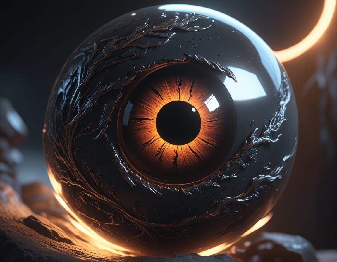 Hyper-Realistic Digital Art of a Glowing Onyx Eyeball