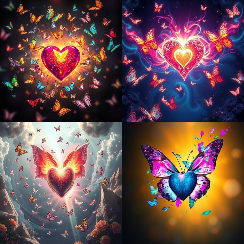 Enchanted Realms: Heart and Butterflies in Vibrant Colors