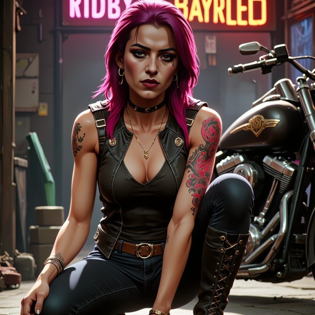 Rebel Goddess in Leather Vest and Boots