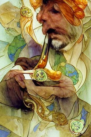 Art Nouveau Watercolor of Pipe Smoking Clubs
