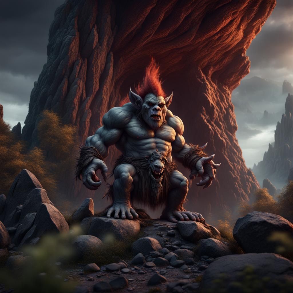Eerie Mountain Troll in Dark Fantasy Art