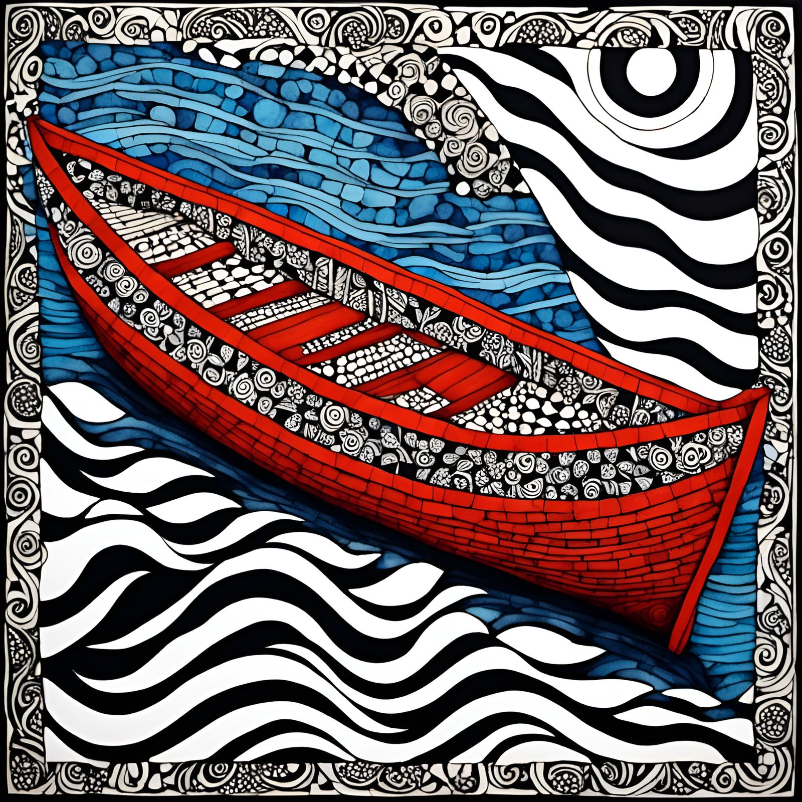 Zentangle Boat with Intricate Pattern and Sharp Focus