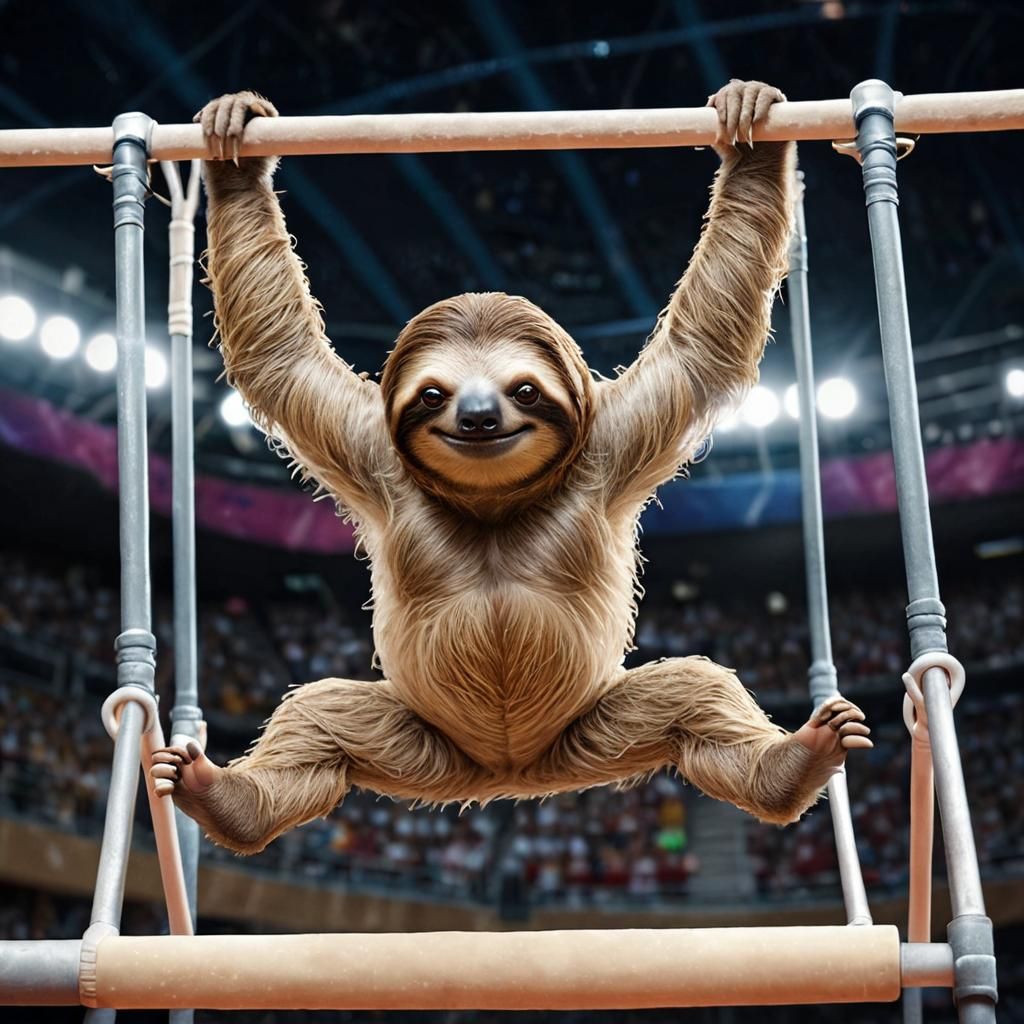 Sloth aiming for a gold medal in gymnastics