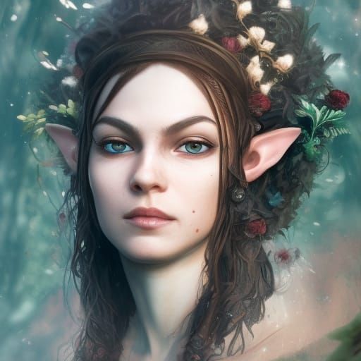 Elven Egyptian Girl Portrait with Crystal Hair