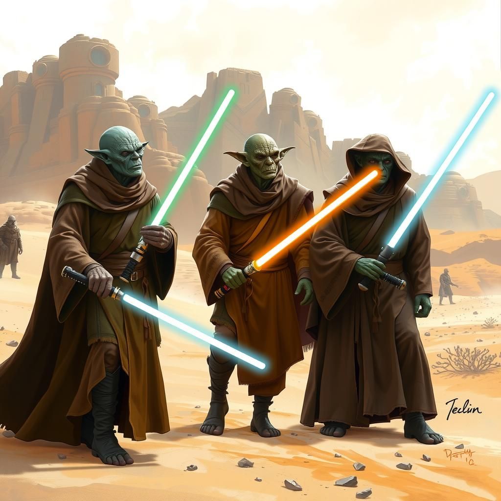 Orc Jedi Knights in Desert Landscape