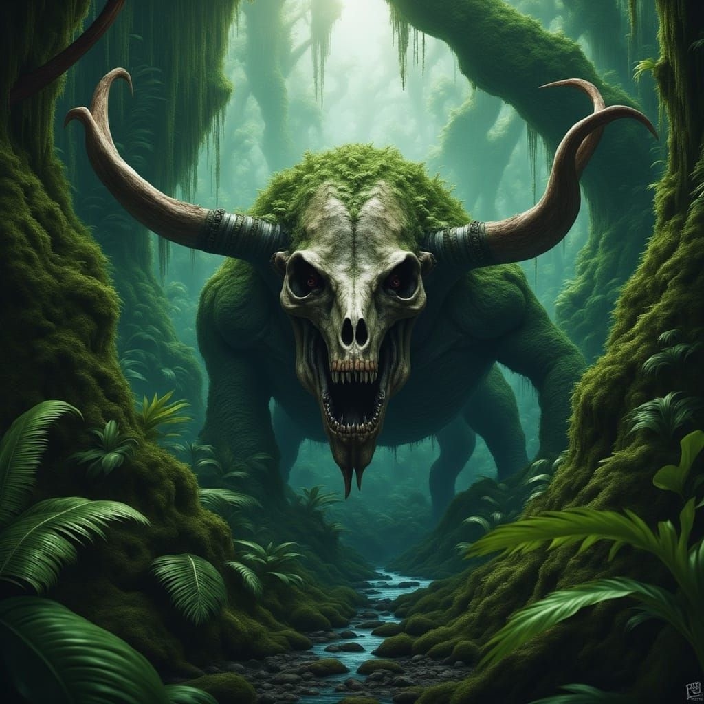 Jungle Skull Digital Art in Gothic Biomechanical Style