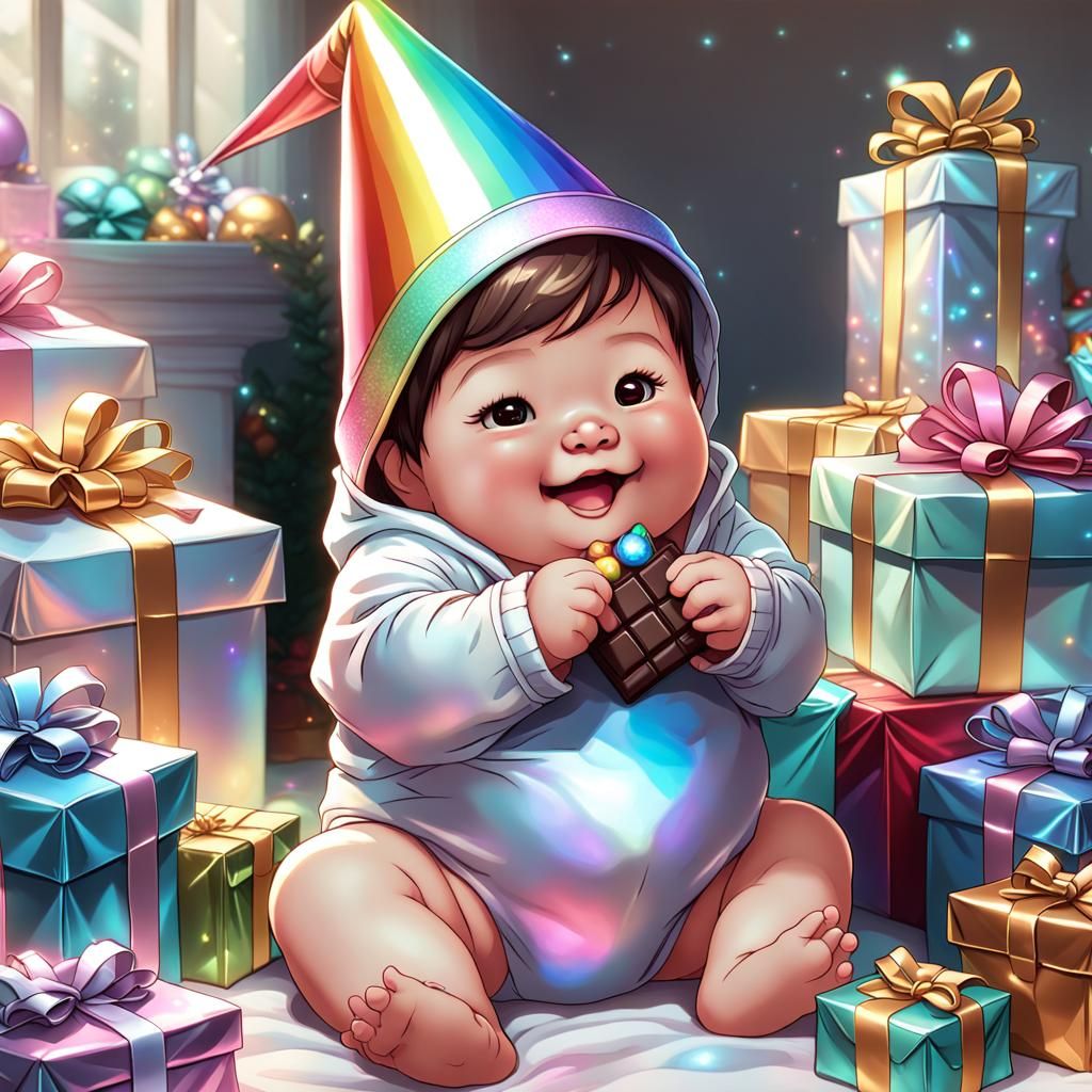 Adorable Chubby Baby's Birthday in Comic Book Style