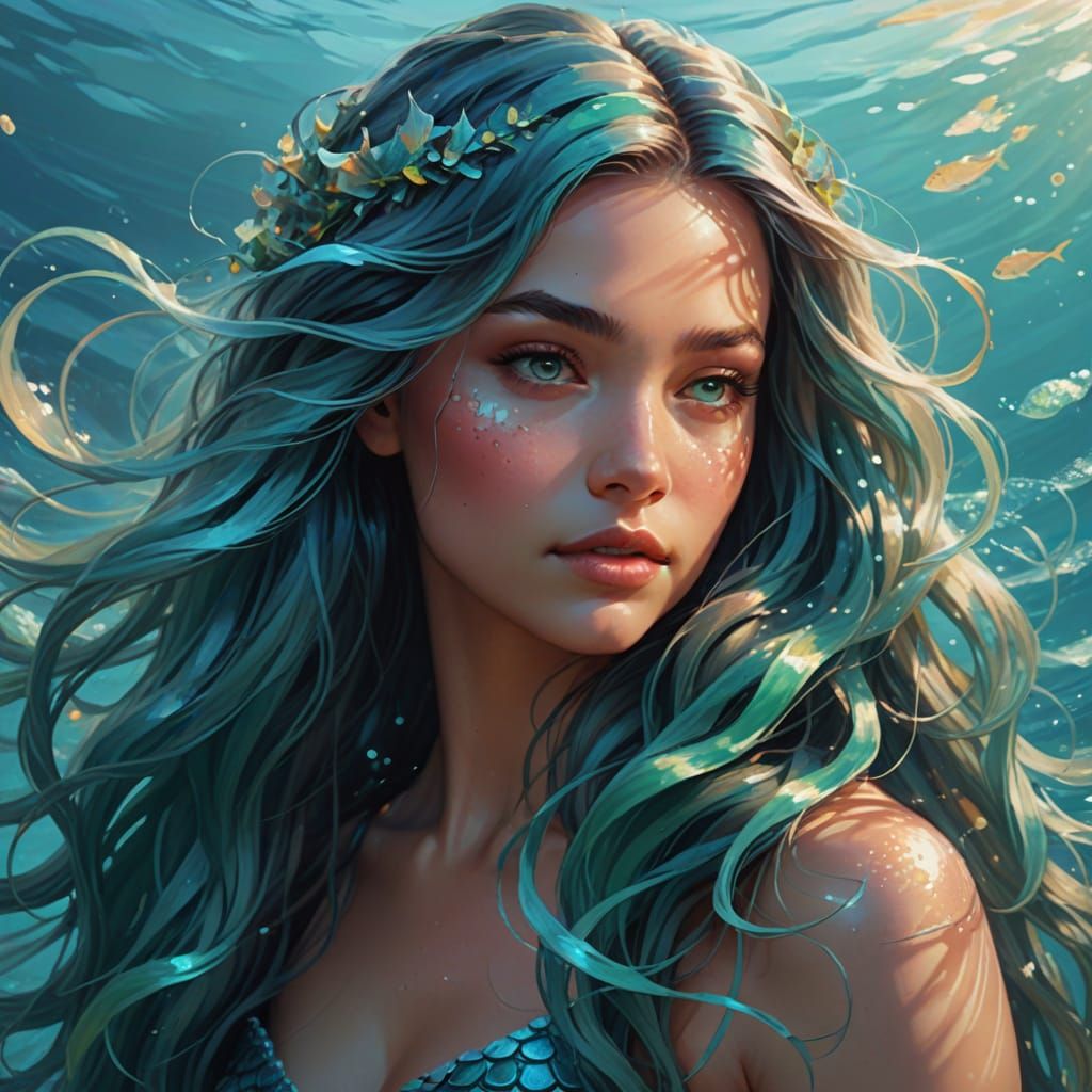 Whimsical Mermaid Portrait in Pastel Colors