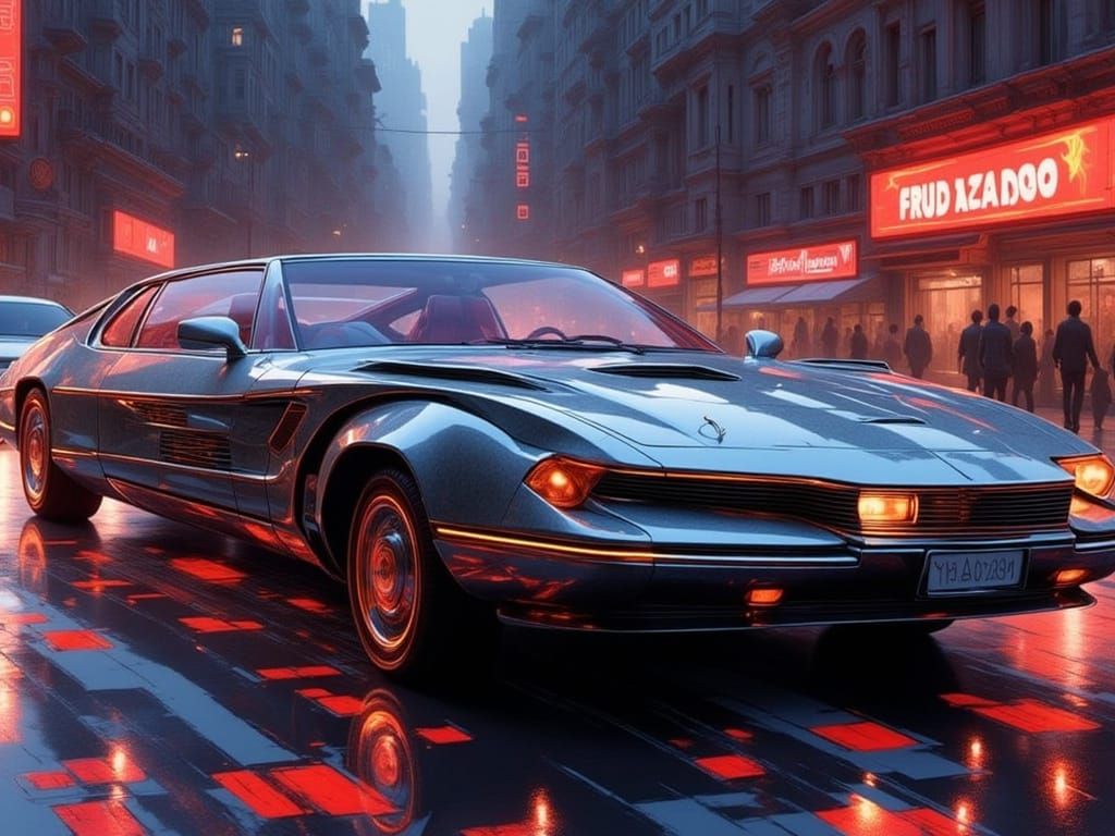 KITT and Tesla in Futuristic Cityscape