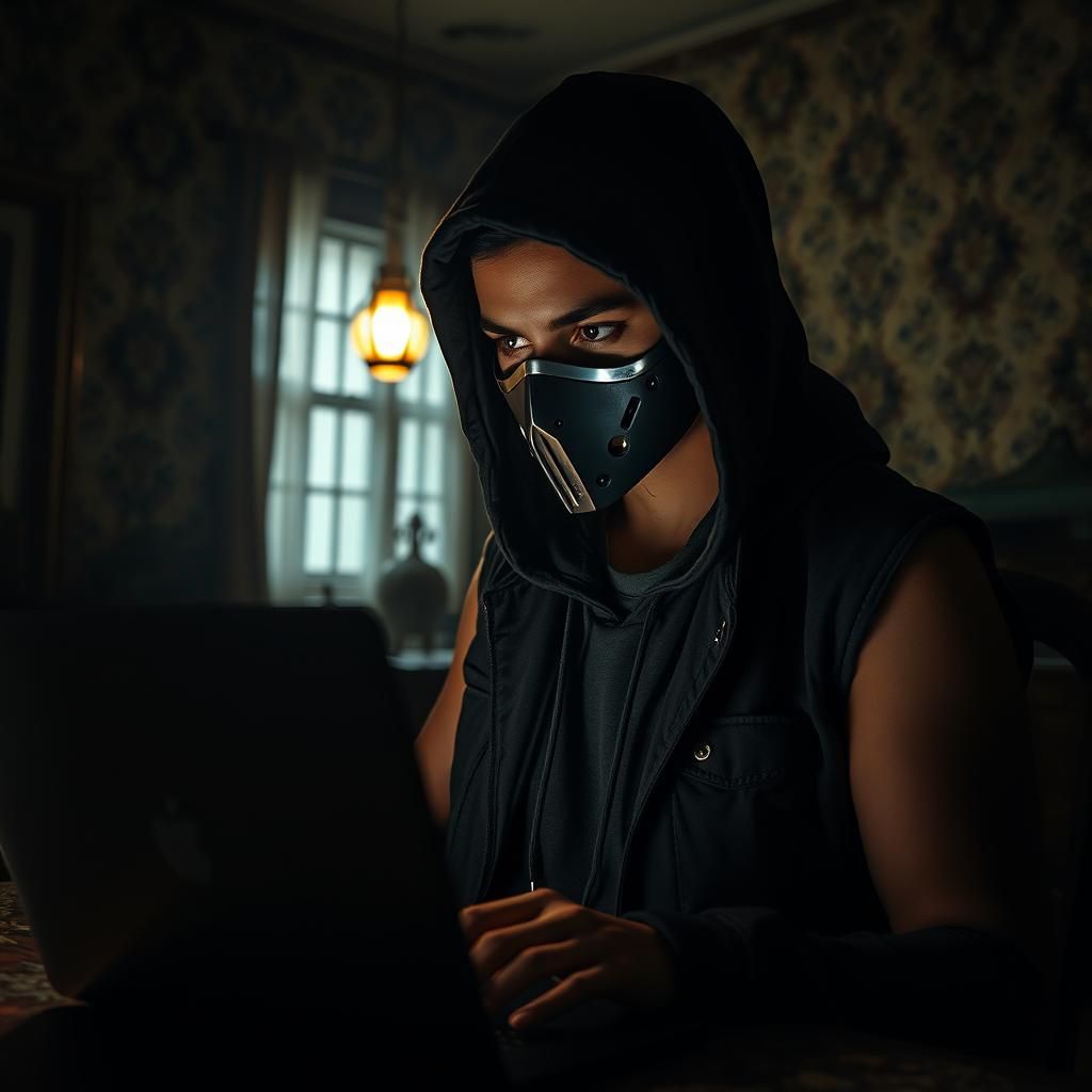 Hacker in Abandoned House, Cinematic 8K Render