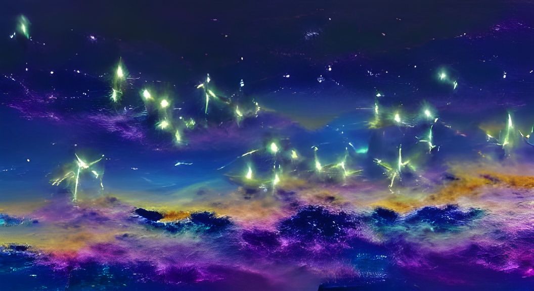 Galactic Sky Filled with Glowing Neon Stars